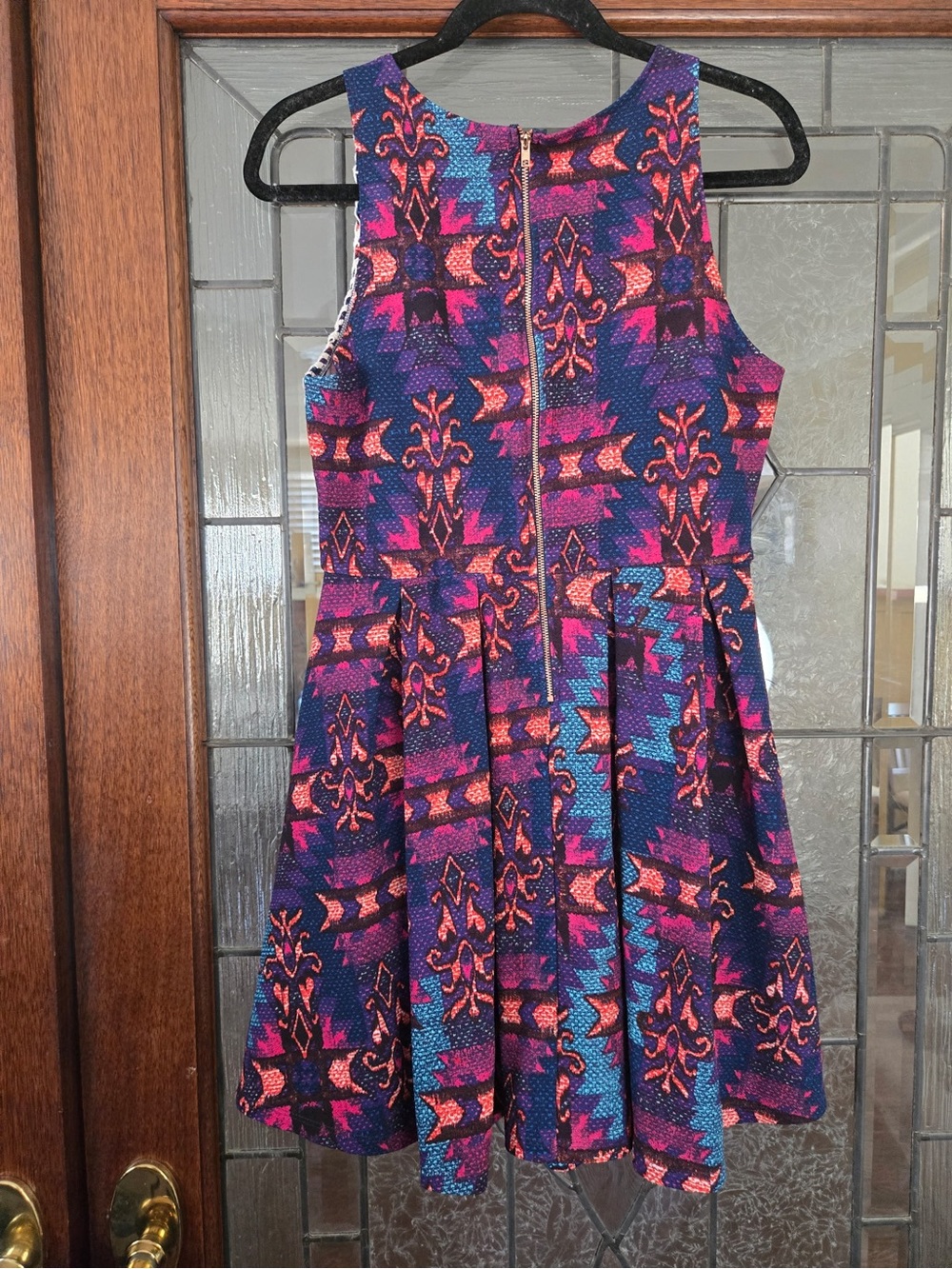Xhilaration Purple & Pink Patterned Sleeveless Skater Dress